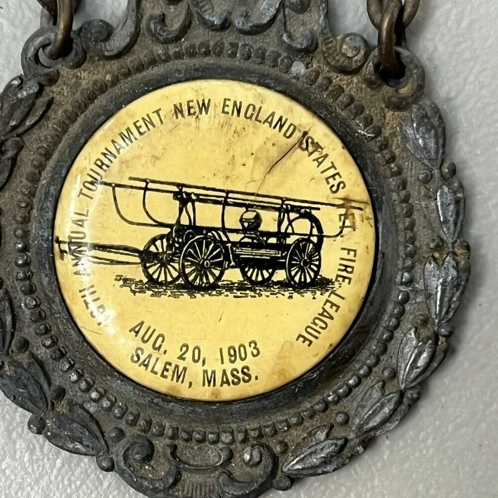 Antique 1903 New England Fire‎ League 13th Annual Tournament Committee Pin Badge